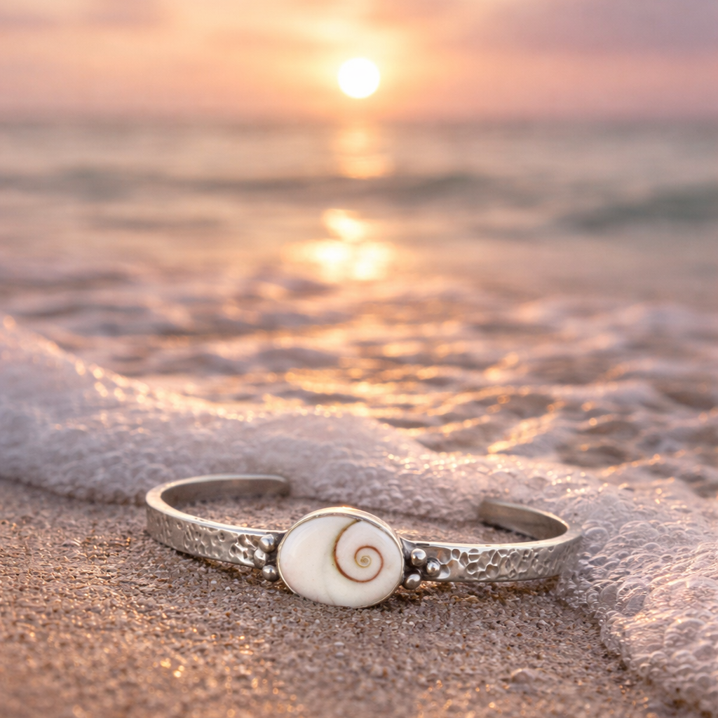 Sacred Spiral Oval Shiva Shell Cuff