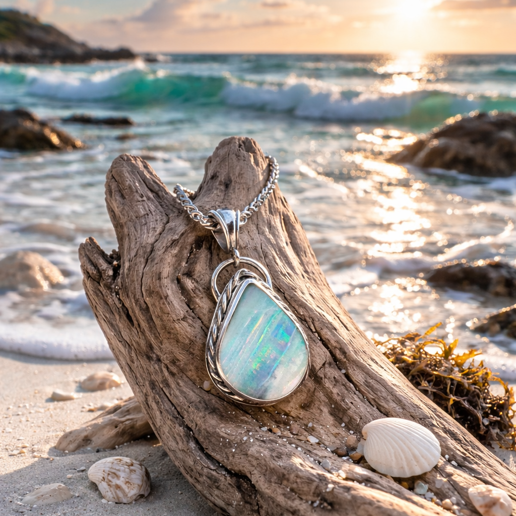 Ocean Mist Teardrop Australian Queensland Boulder Opal Pendant