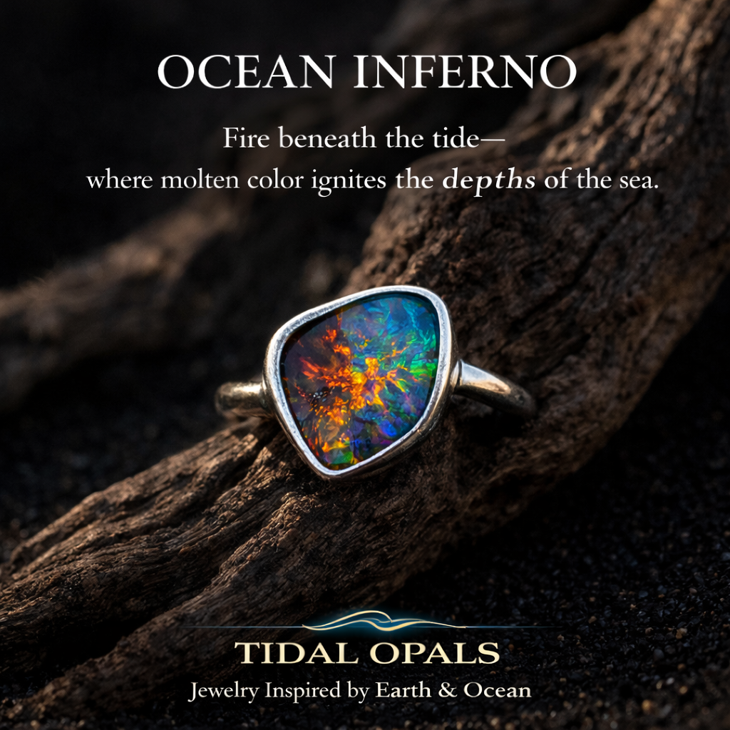 Ocean Inferno Australian Boulder Opal Ring