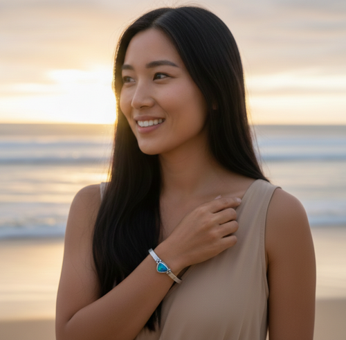 Blue Green Australian Boulder Opal + Hammered Cuff Bracelet