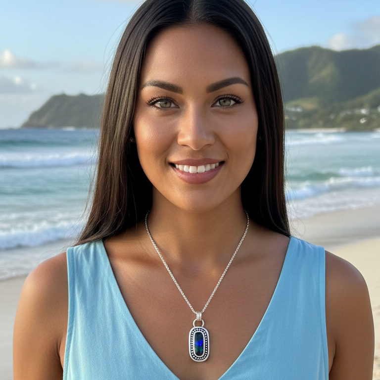 Blue Fire Elongated Australian Boulder Opal Pendant