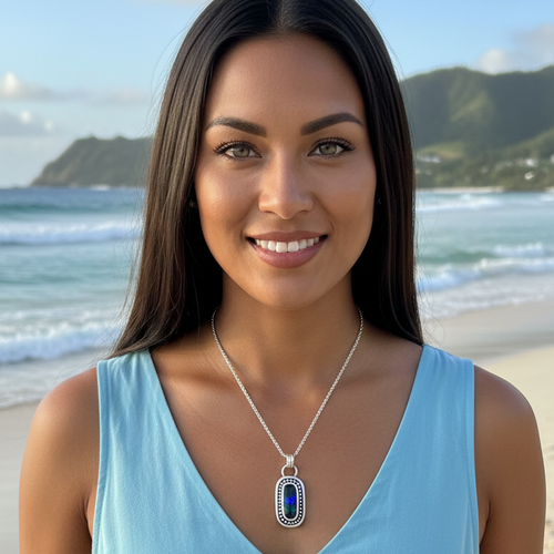 Blue Fire Elongated Australian Boulder Opal Pendant