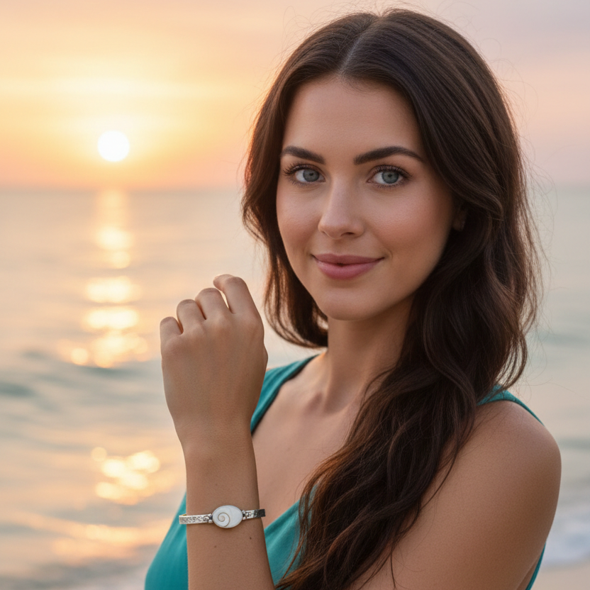 Sacred Spiral Oval Shiva Shell Cuff