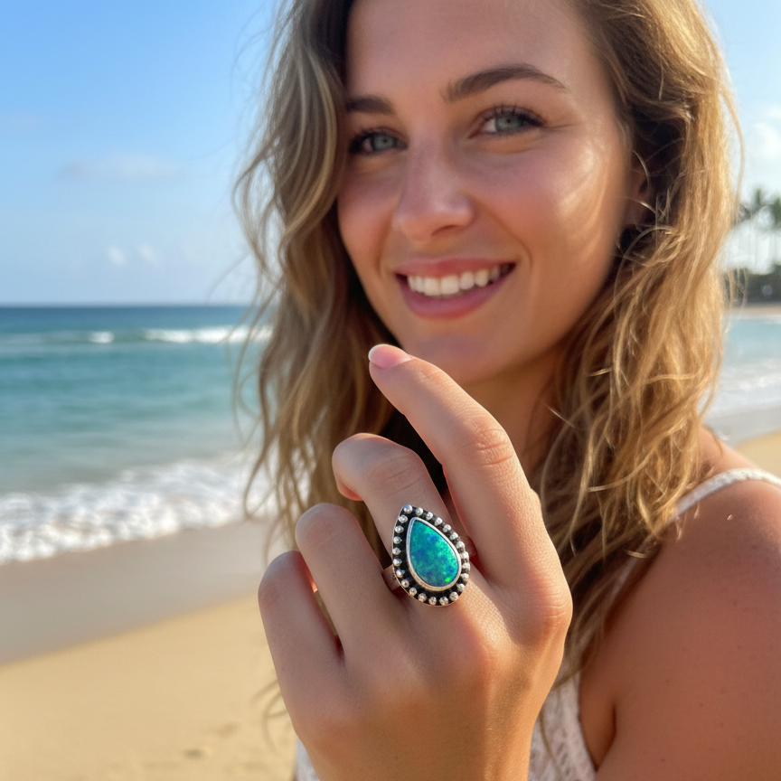 Midnight Tide Spiritual Ocean Australian Boulder Opal Ring