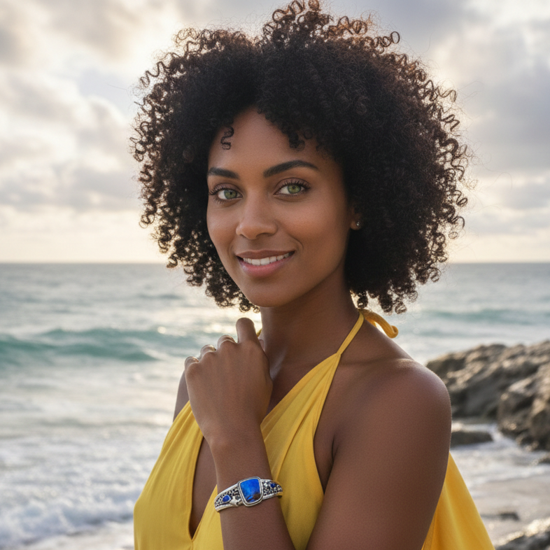 Ocean Star Australian Boulder Opal + Sterling Silver Cuff