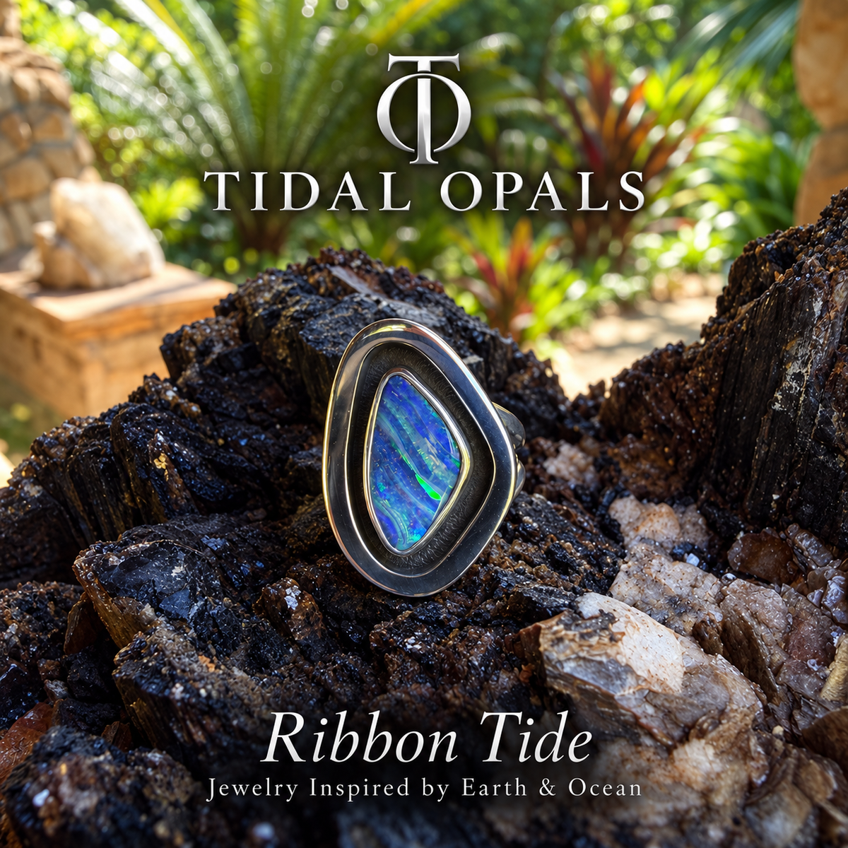 Ribbon Tide – Boulder Opal Shadowbox Ring