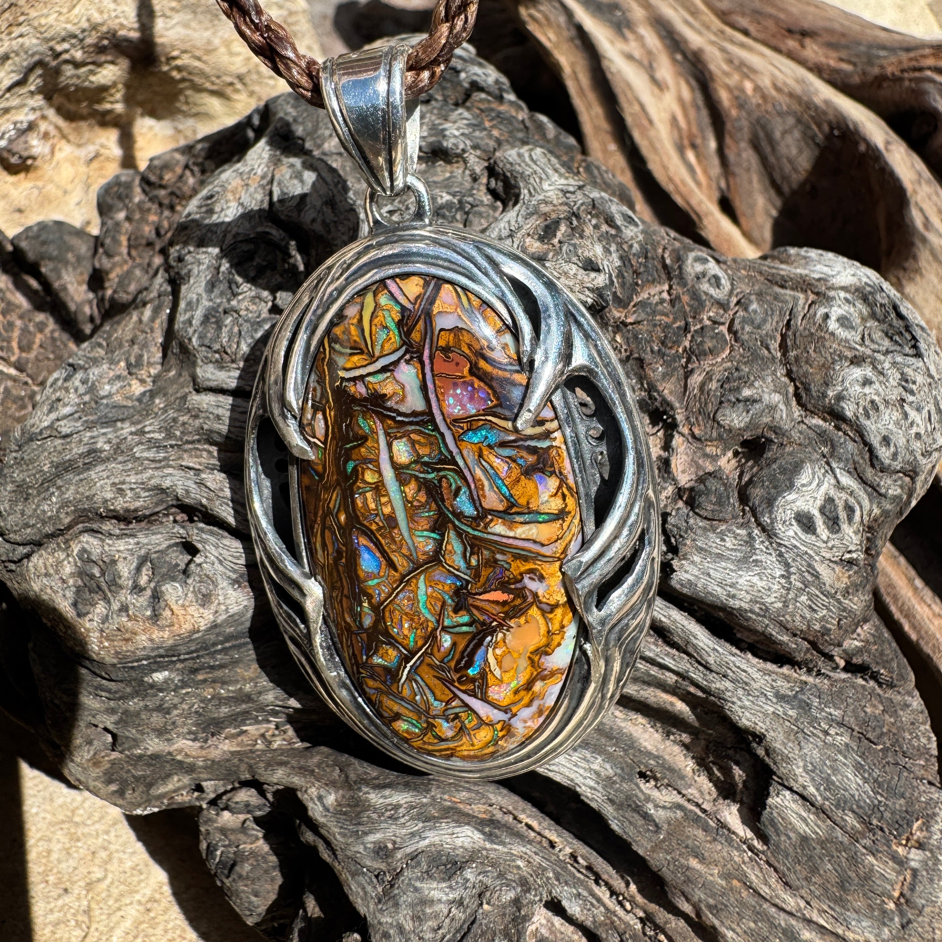 Tidal Rift Relic Australian Boulder Opal Pendant