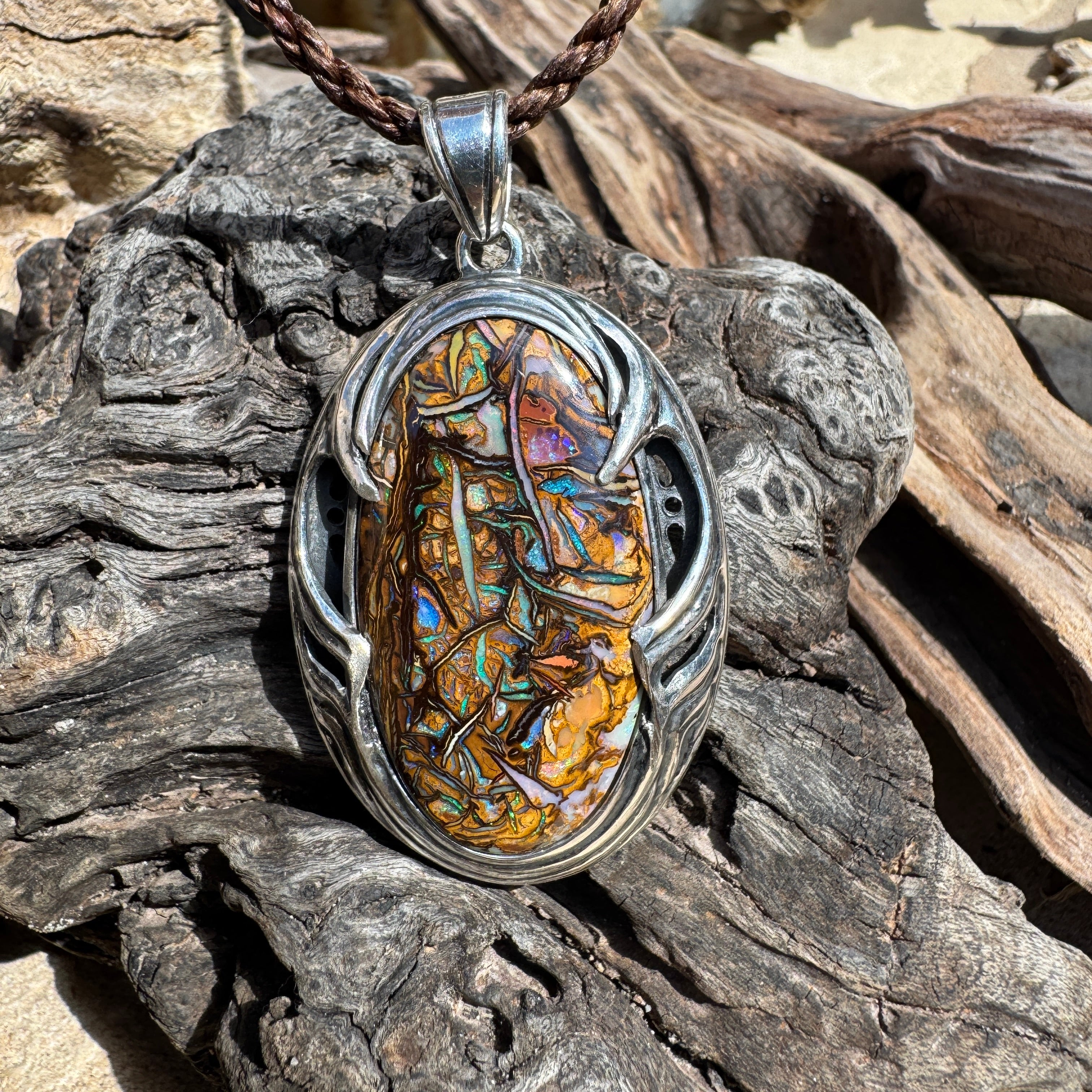 Tidal Rift Relic Australian Boulder Opal Pendant