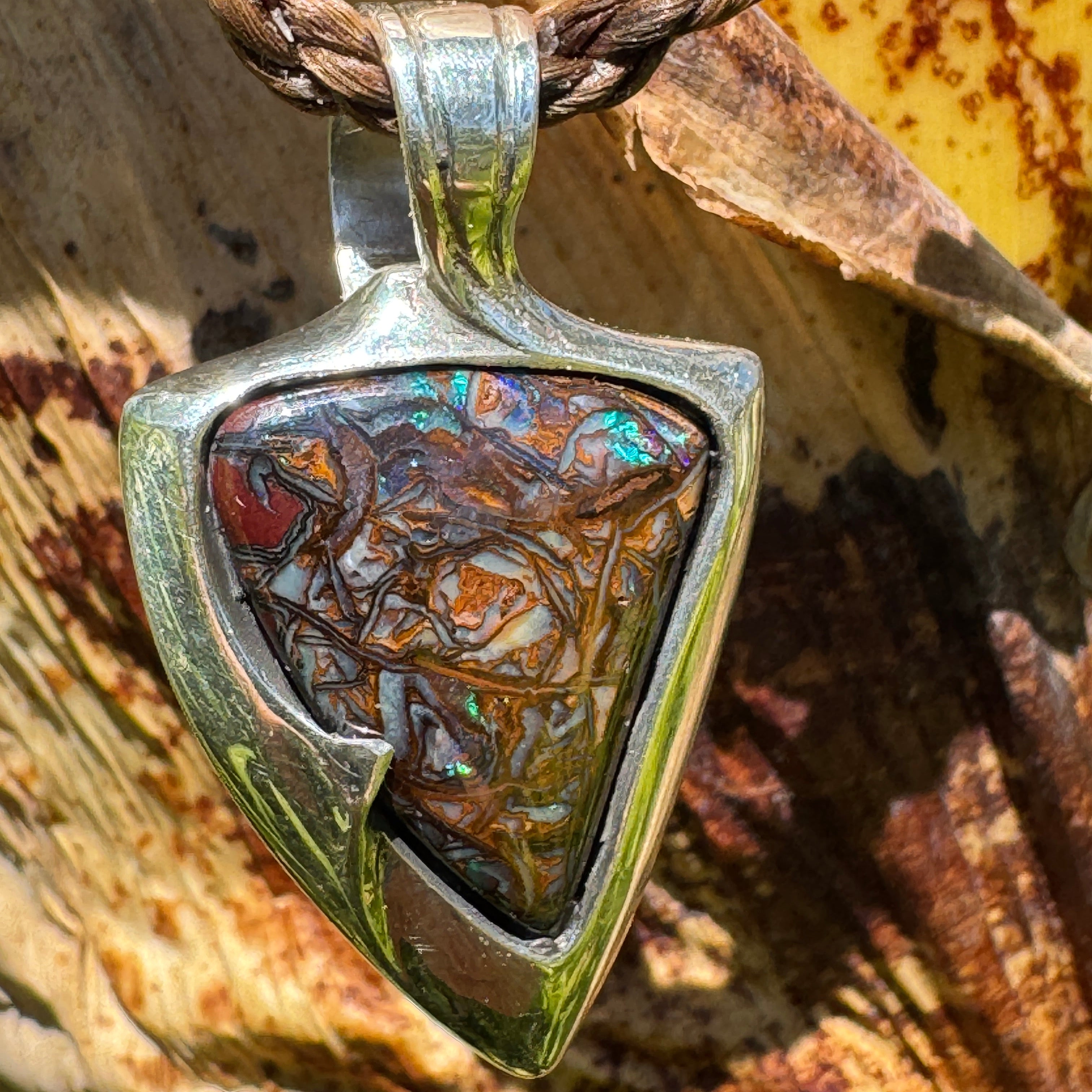 Opal necklace with emerald vein stone detail