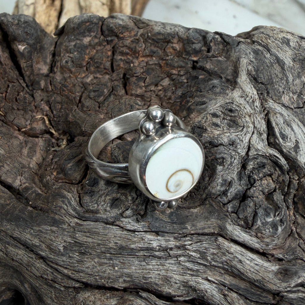Shiva Shell Ring with Silver Bead Accents