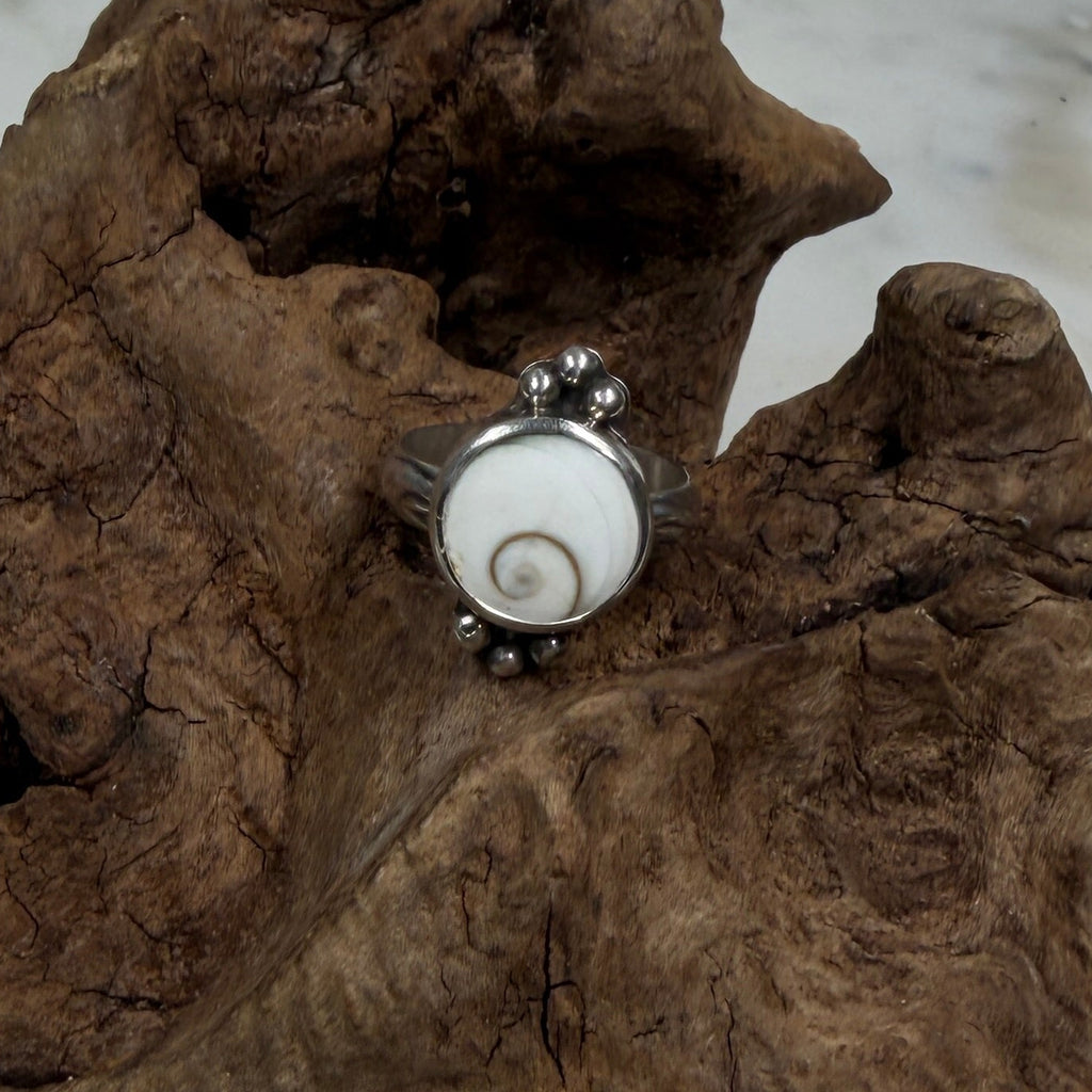 Shiva Shell Ring with Silver Bead Accents