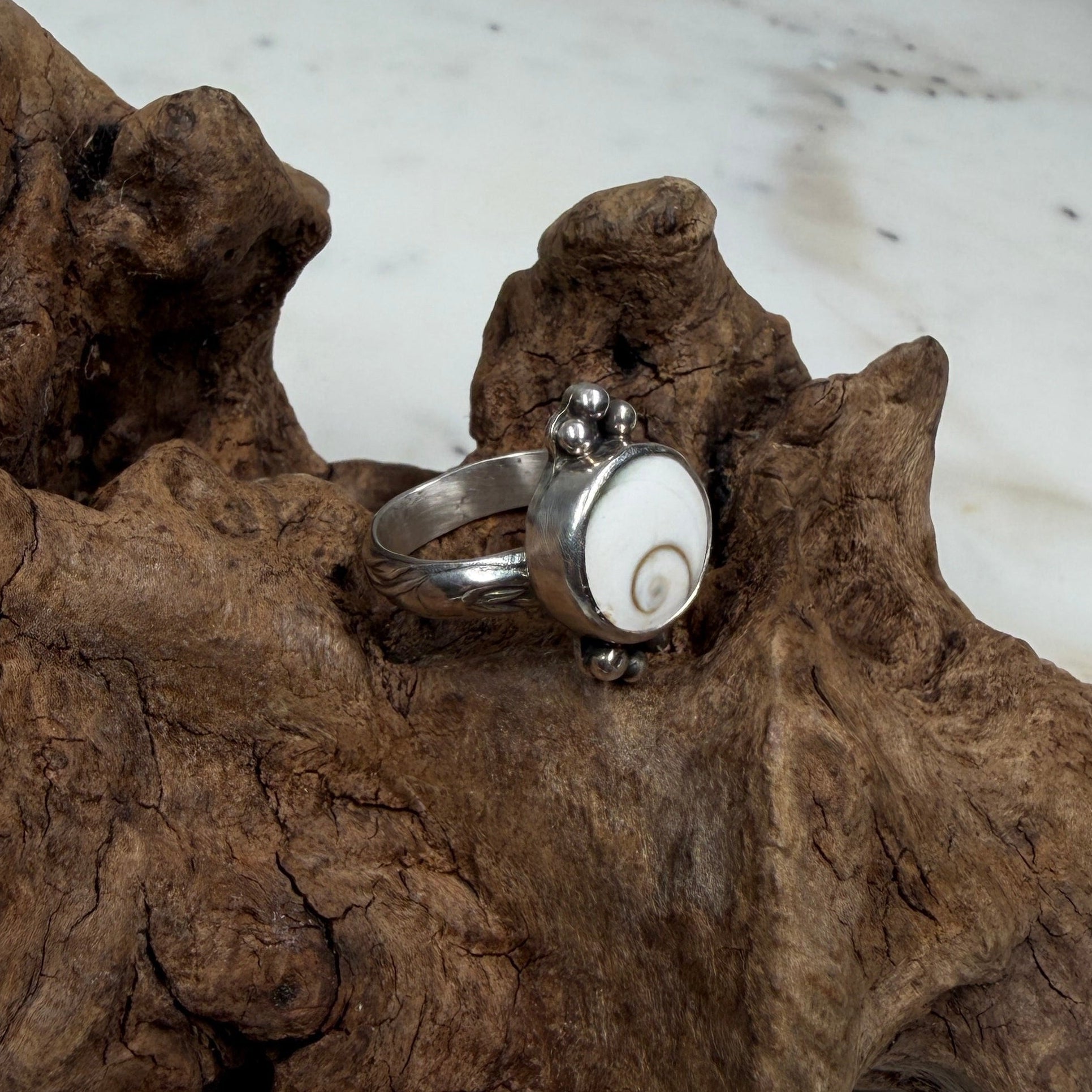 Shiva Shell Ring with Silver Bead Accents