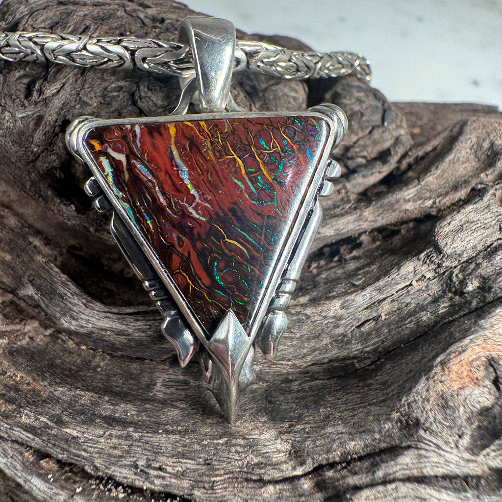 Poseidon's Guardian Tidal Trident Reversible Opal Pendant
