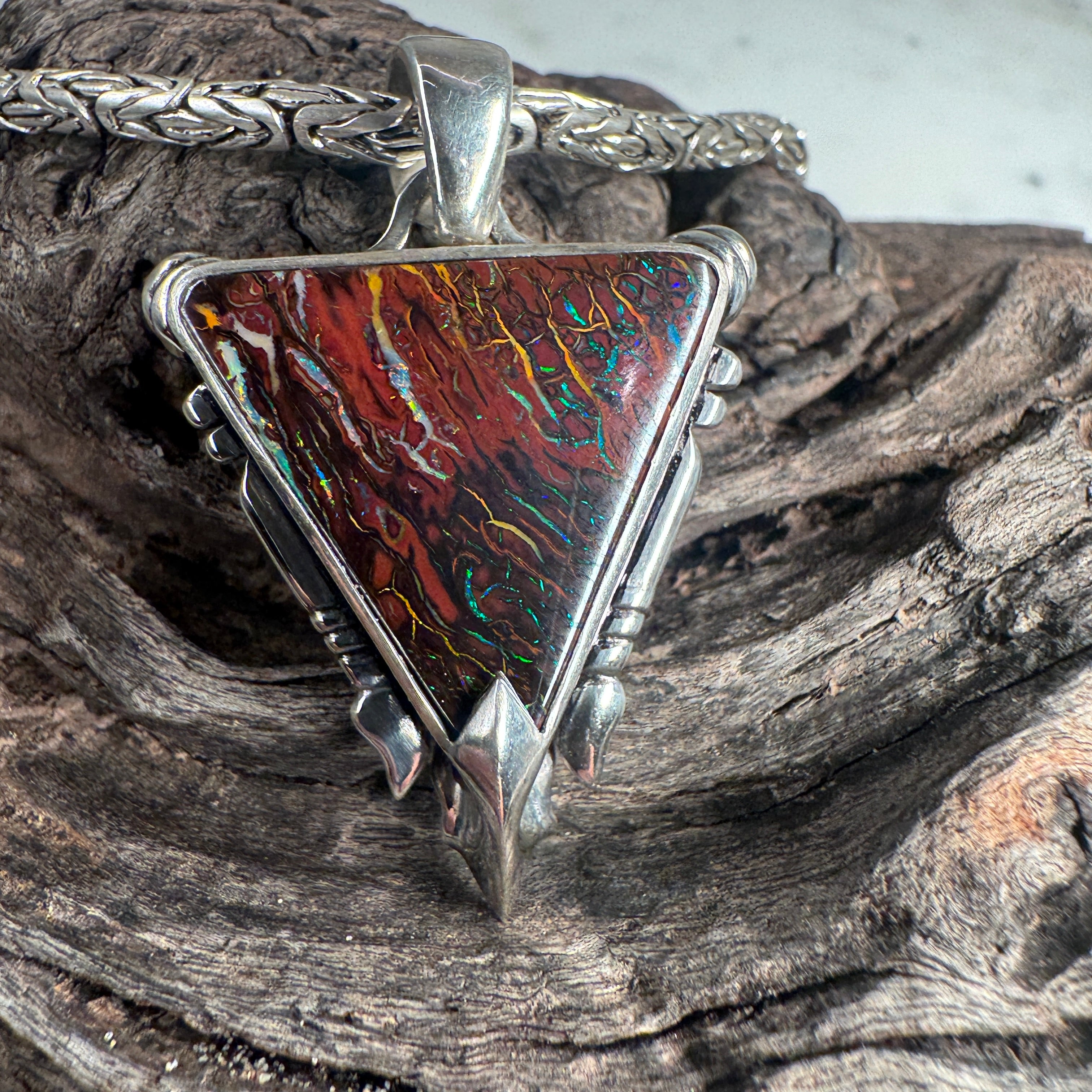 Poseidon's Guardian Tidal Trident Reversible Opal Pendant
