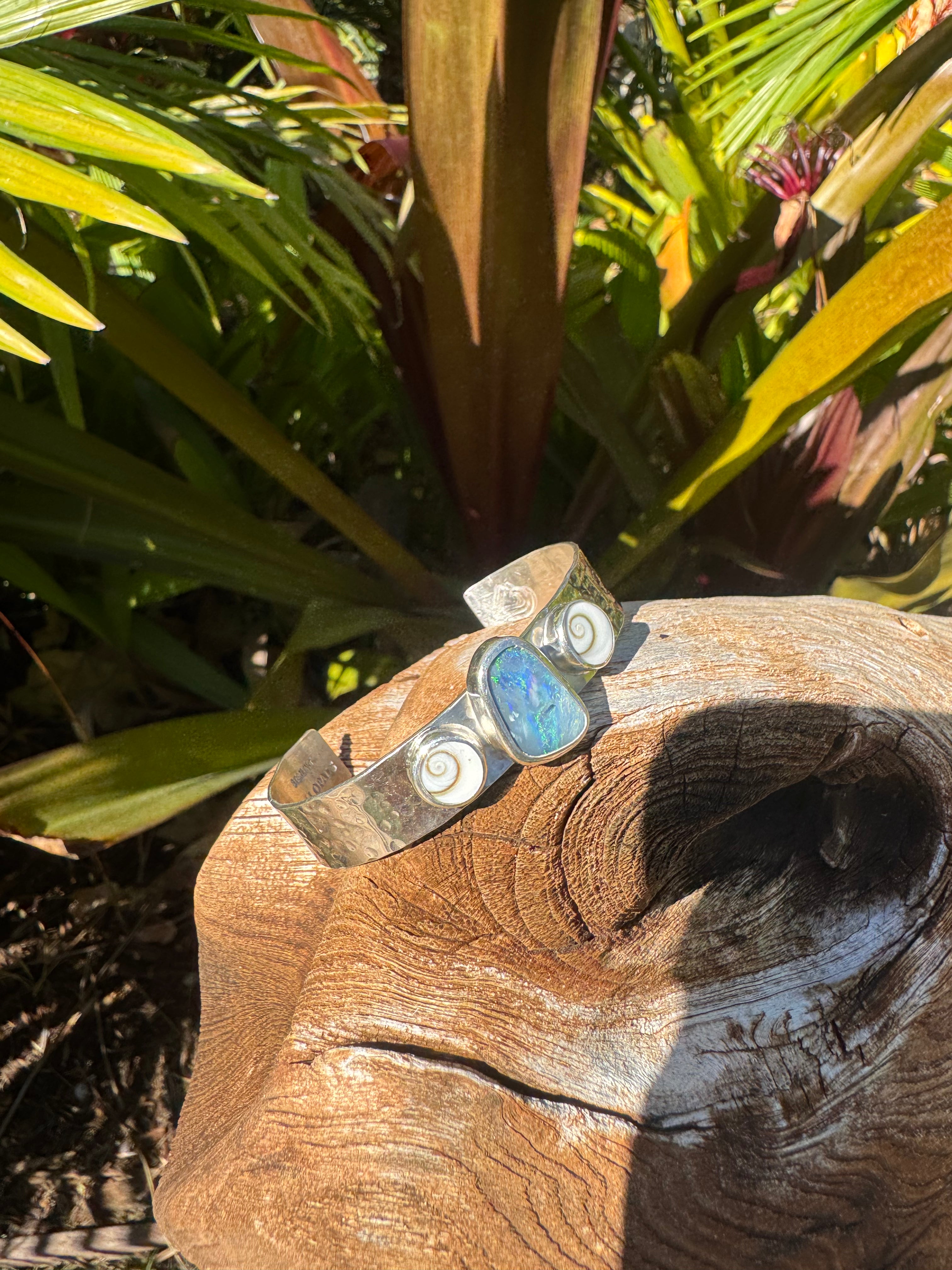 Emerald Tide Australian Green Opal + Shiva Shells Cuff