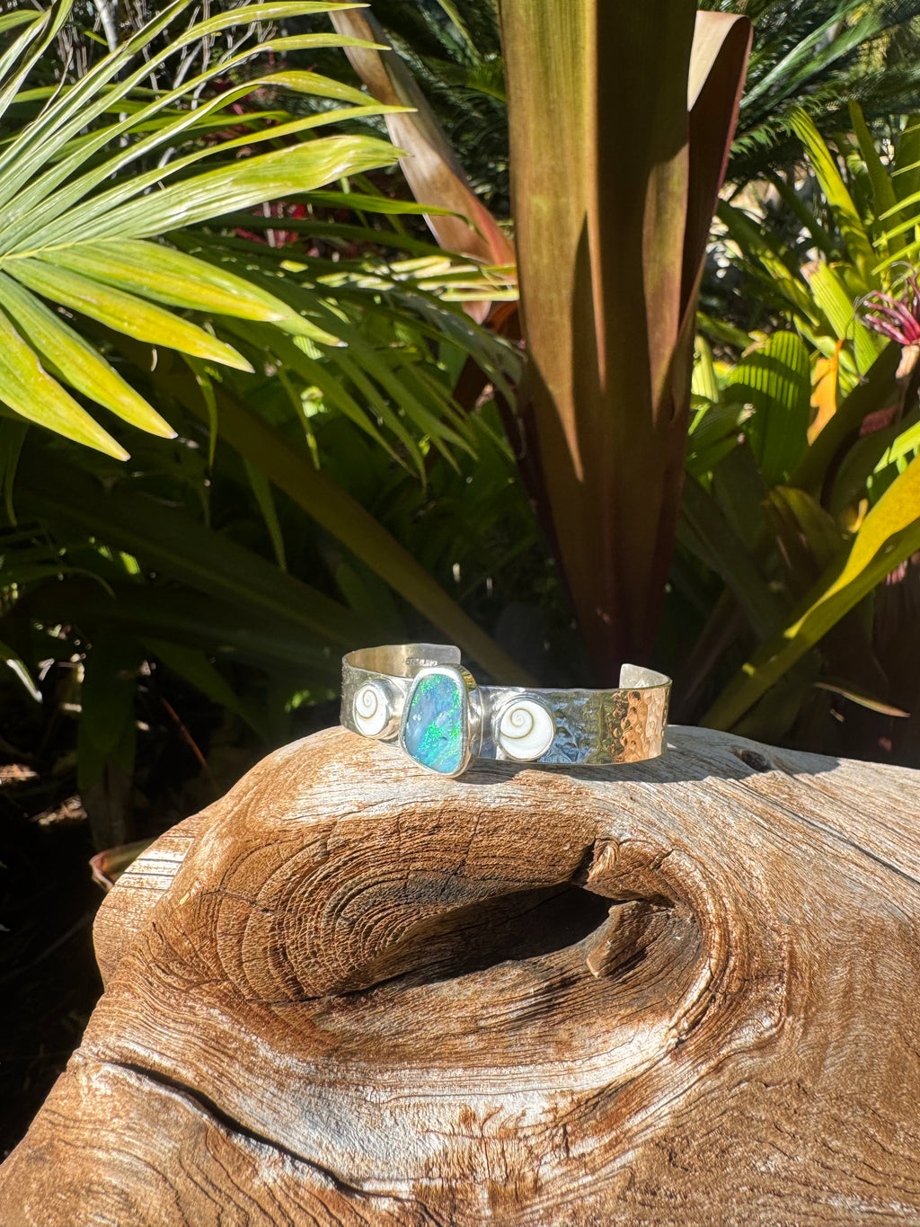 Emerald Tide Australian Green Opal + Shiva Shells Cuff