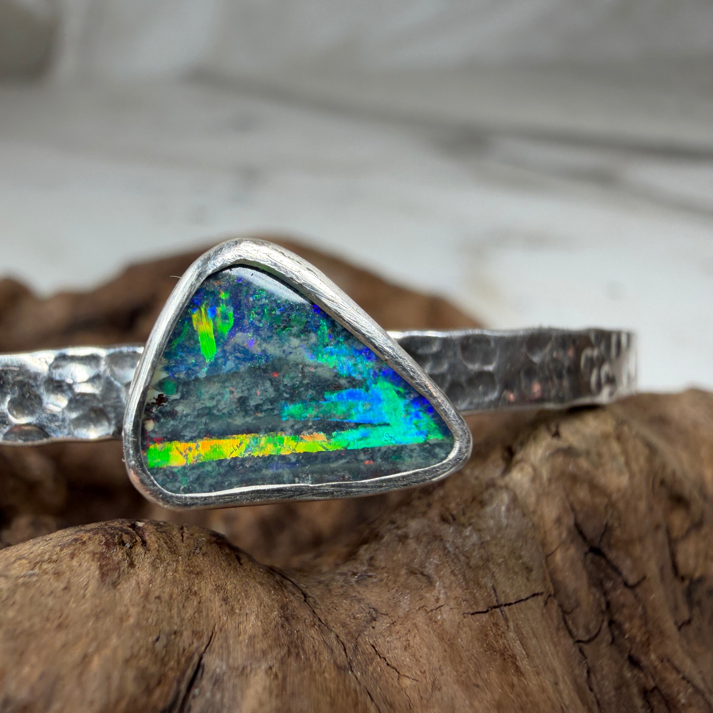 Ocean Fire Boulder Cuff – Boulder Opal Sterling Silver Bracelet
