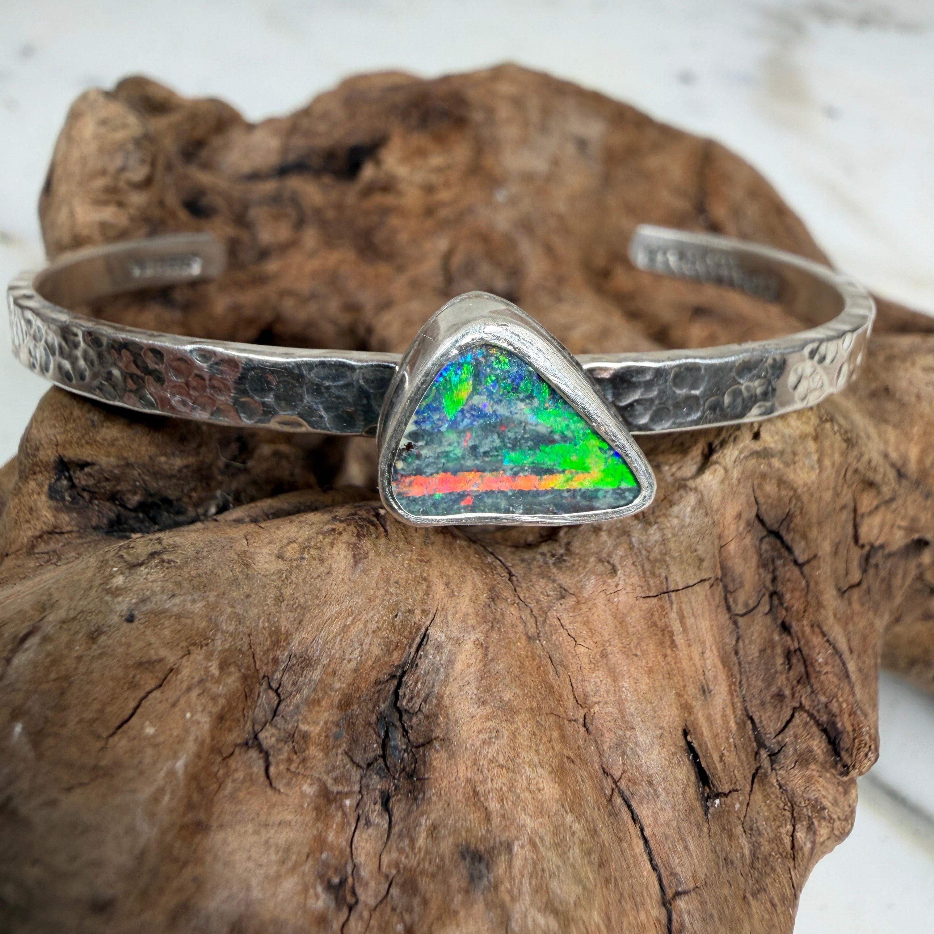 Ocean Fire Boulder Cuff – Boulder Opal Sterling Silver Bracelet