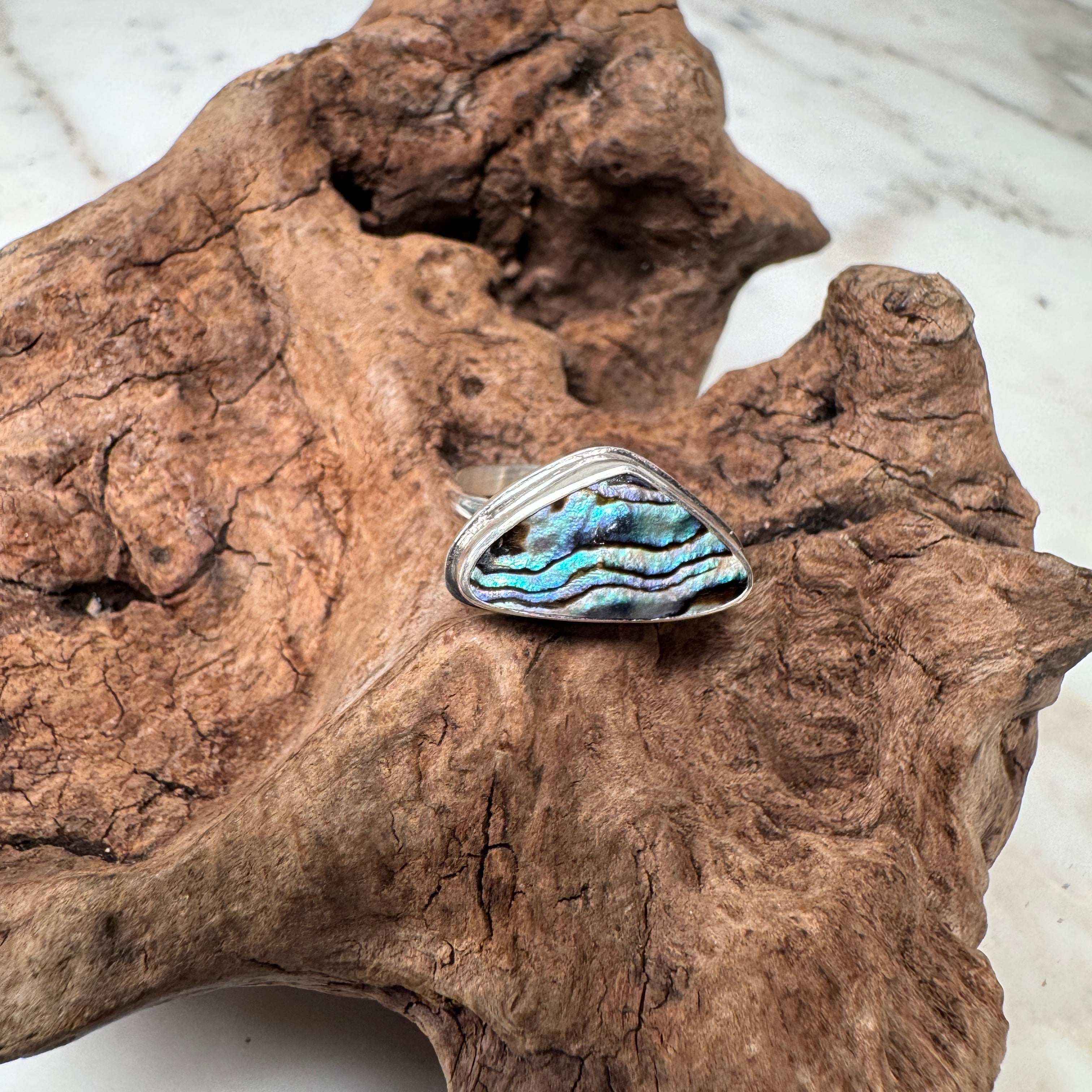 Tidal Current Abalone Shell Ring set in Sterling Silver