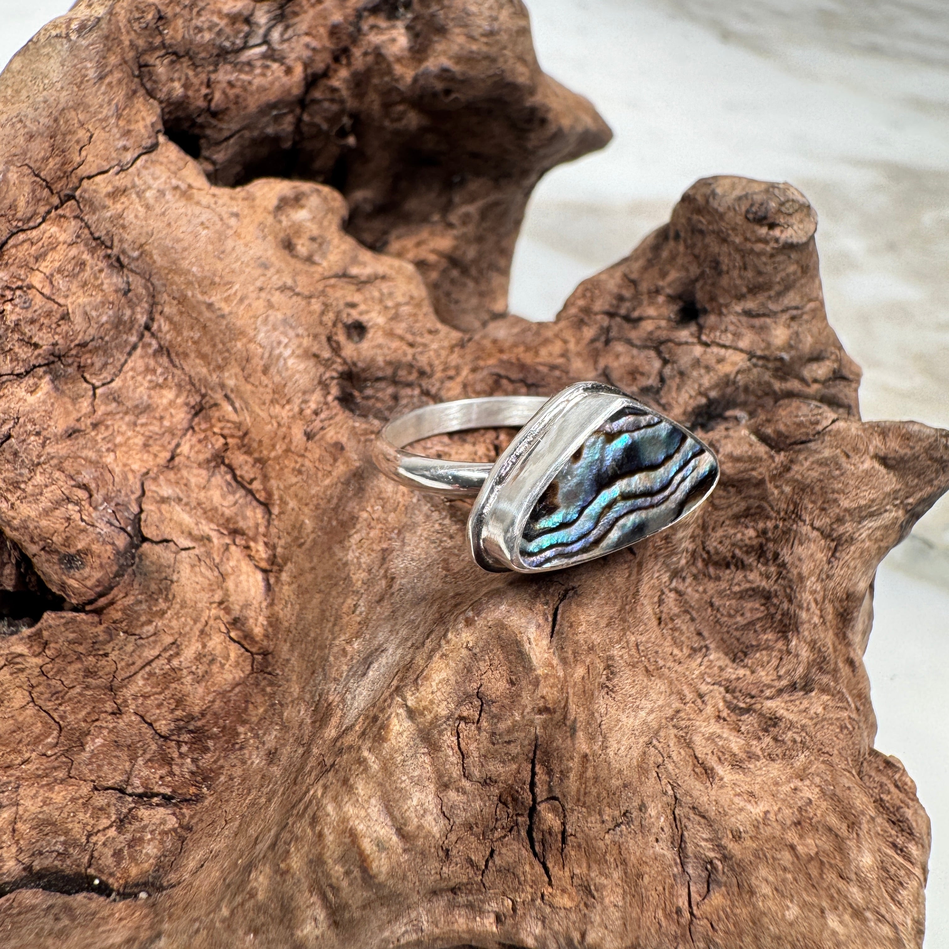 Tidal Current Abalone Shell Ring set in Sterling Silver