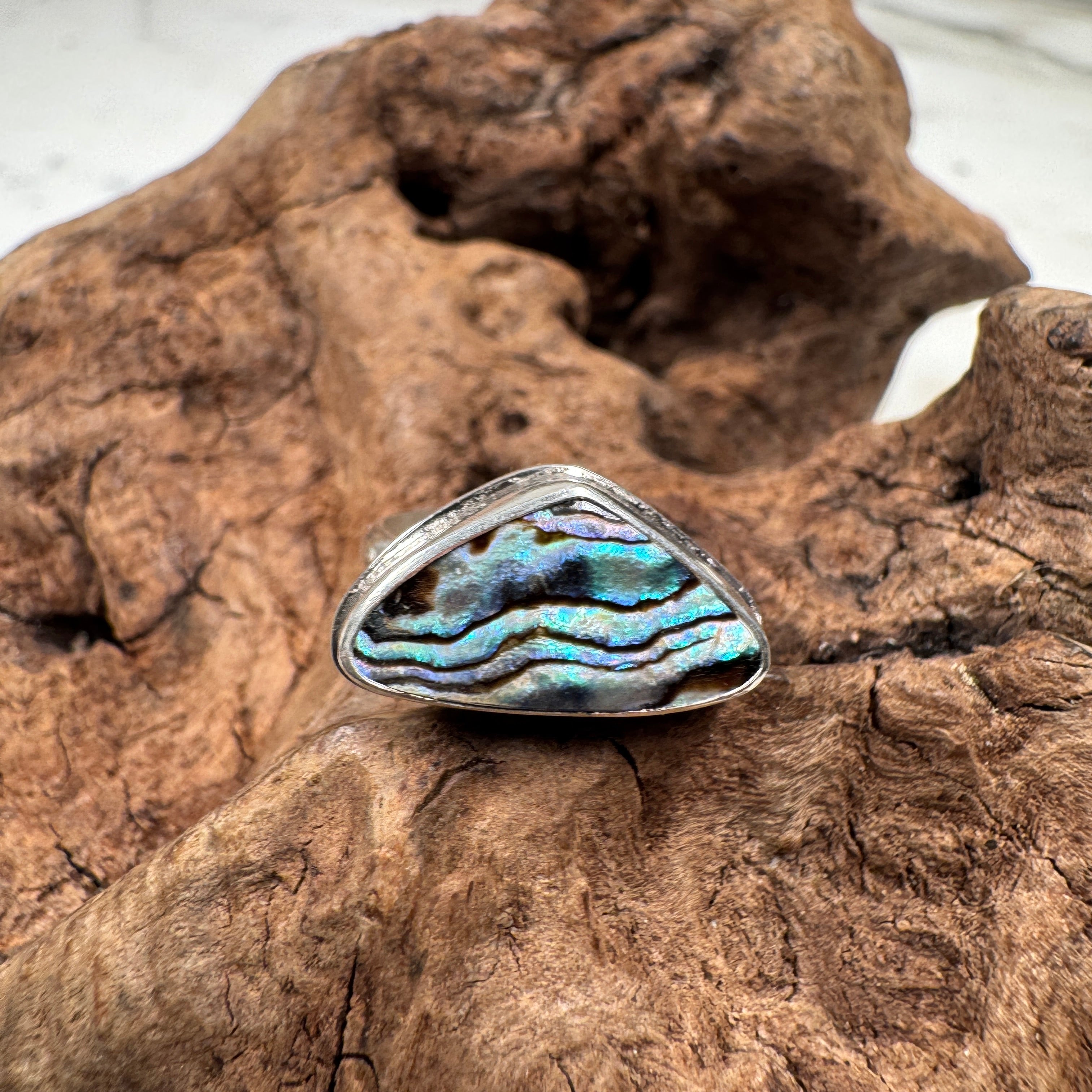 Tidal Current Abalone Shell Ring set in Sterling Silver