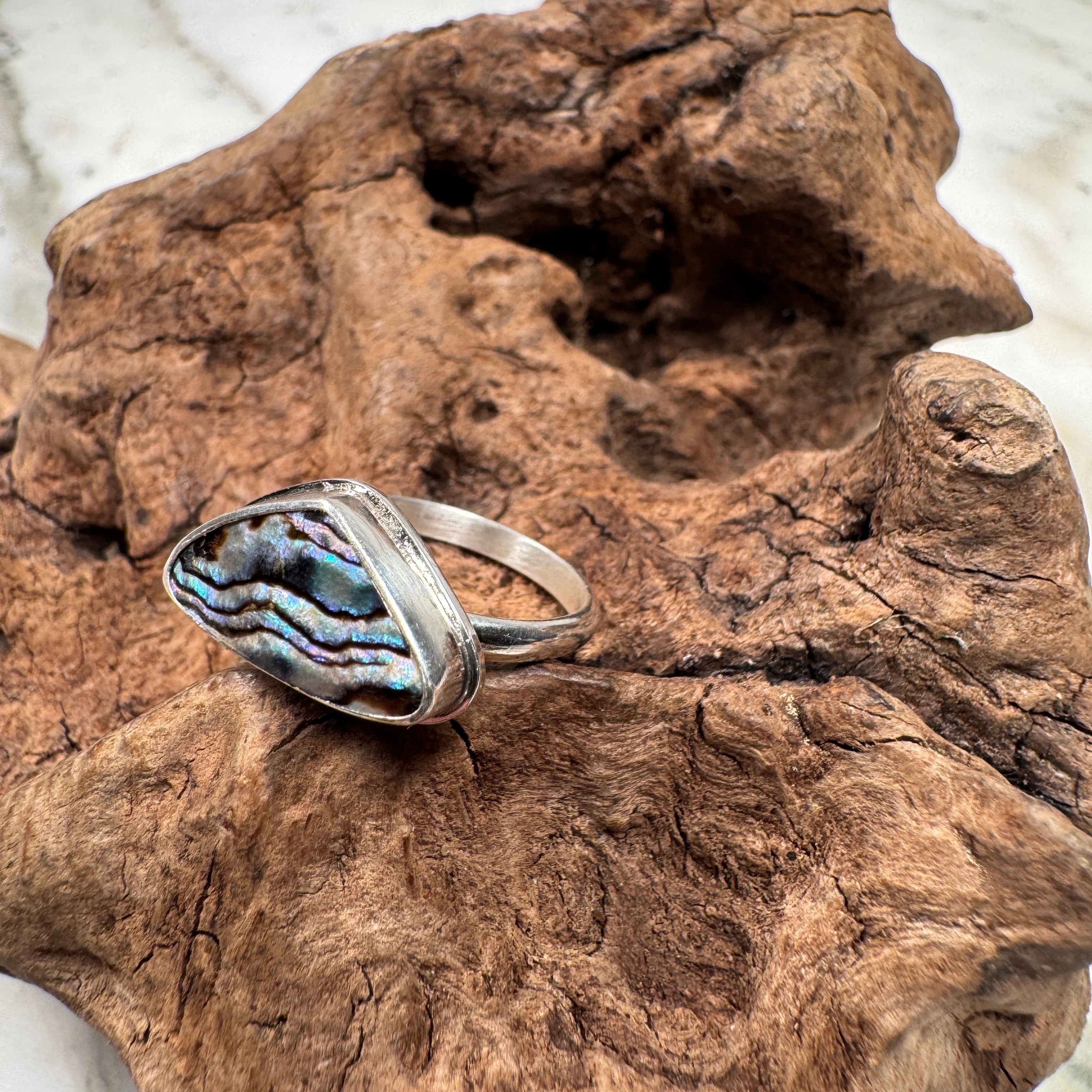 Tidal Current Abalone Shell Ring set in Sterling Silver