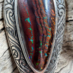 Tidal Koru Relic Boulder Opal Pendant, a one-of-a-kind boulder opal pendant inspired by the ancient Koru symbol of renewal, growth, and eternal movement.