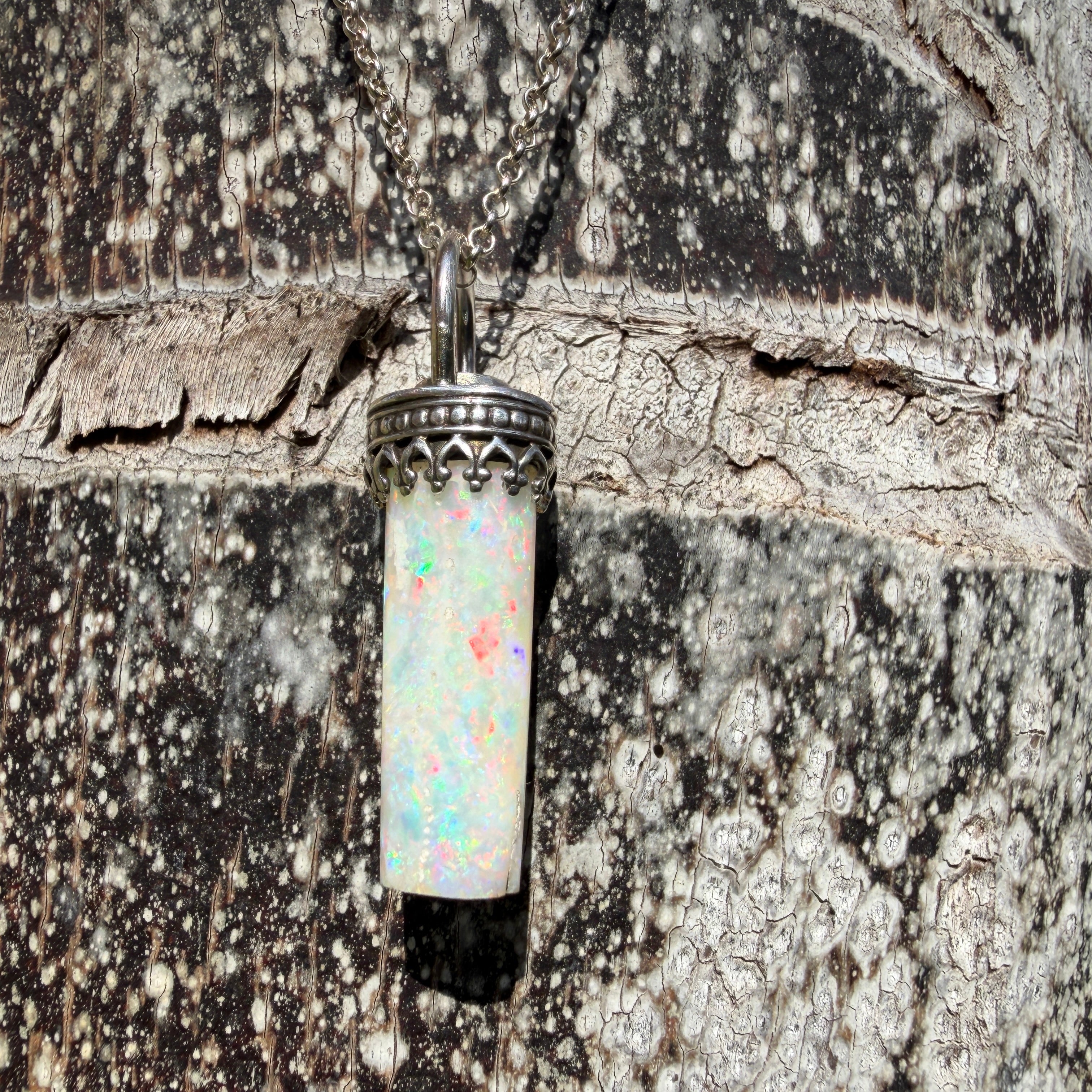 Eclipse Relic Belemnite Fossil with Lightning Ridge Opal Pendant