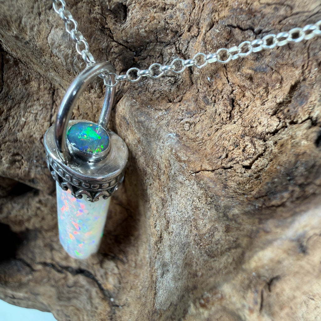 Eclipse Relic Belemnite Fossil with Lightning Ridge Opal Pendant