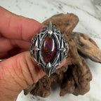 Guardian Relic handmade .950 silver ring featuring a natural blue-violet Australian Boulder opal