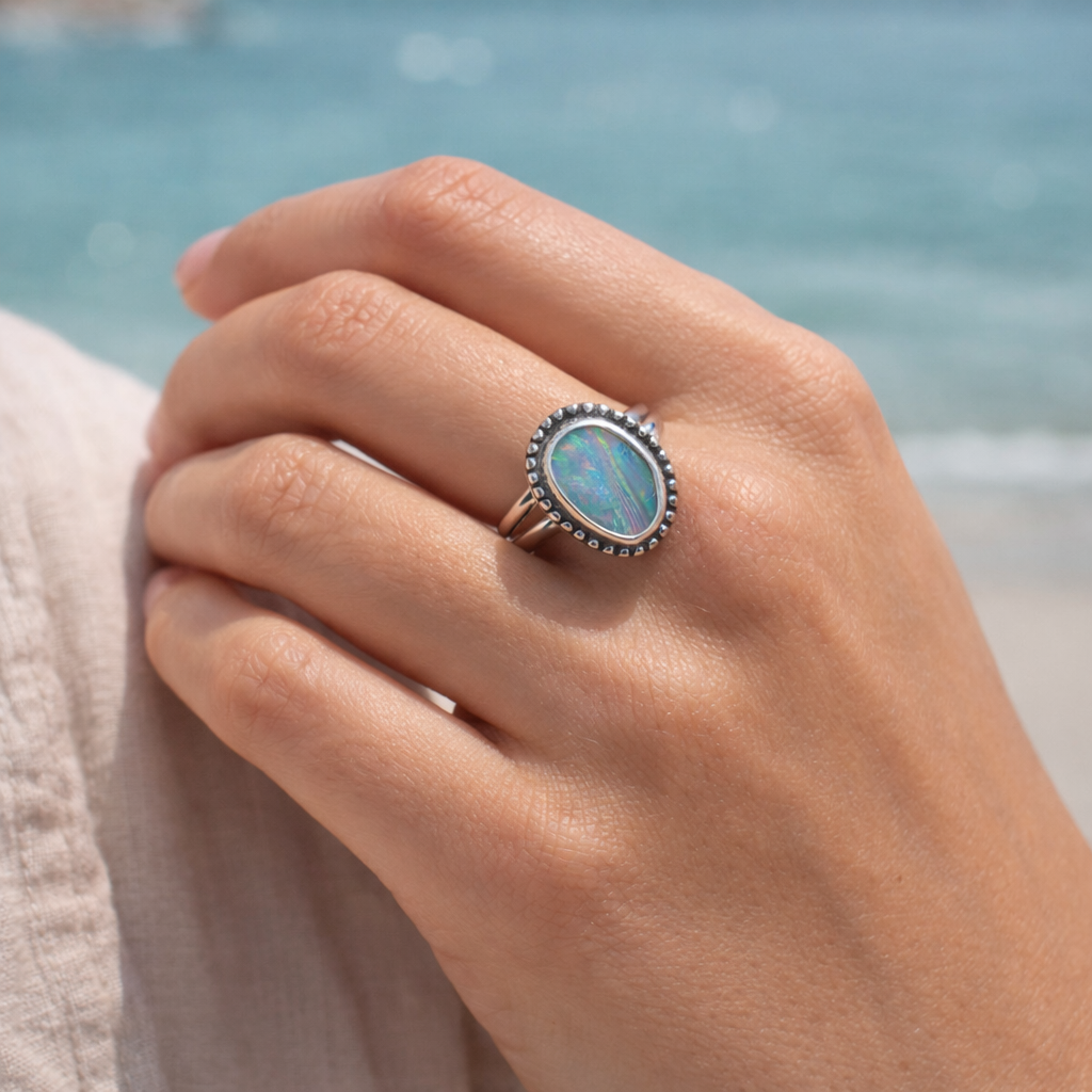 Ocean Fire Australian Boulder Opal Ring