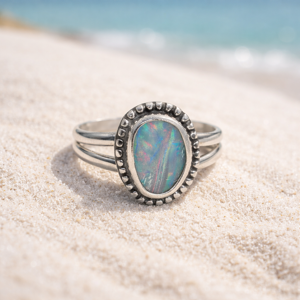 Ocean Fire Australian Boulder Opal Ring