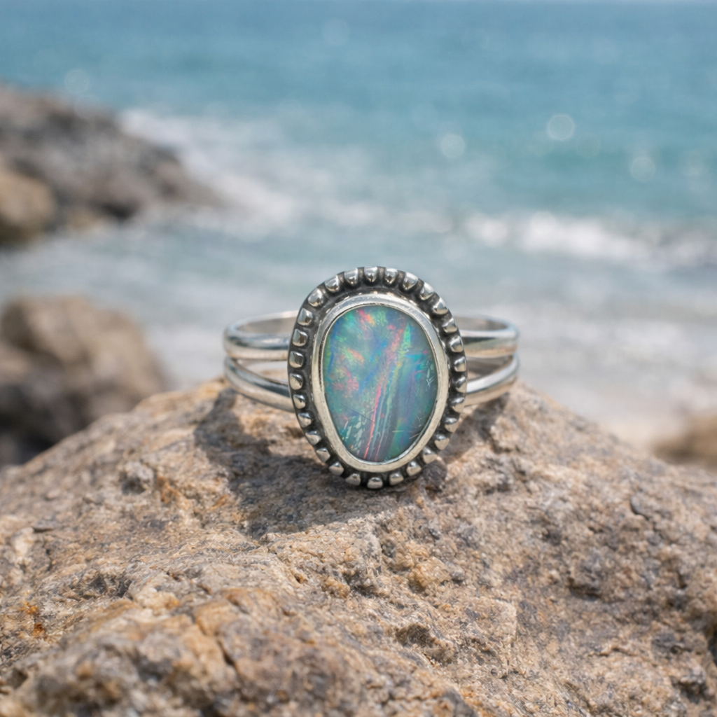 Ocean Fire Australian Boulder Opal Ring