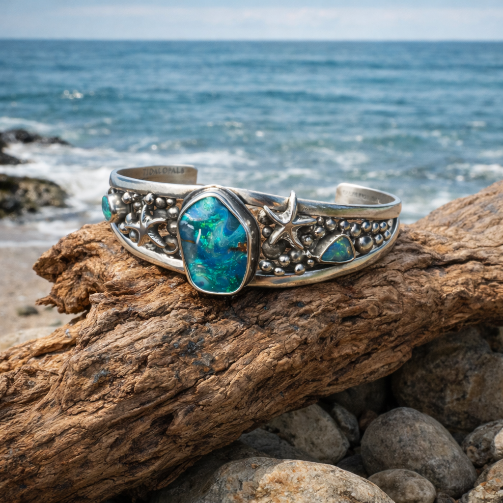 Emerald Tide Australian Boulder Opal Cuff Bracelet