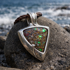 premium Australian boulder opal pendant with deep green iridescence