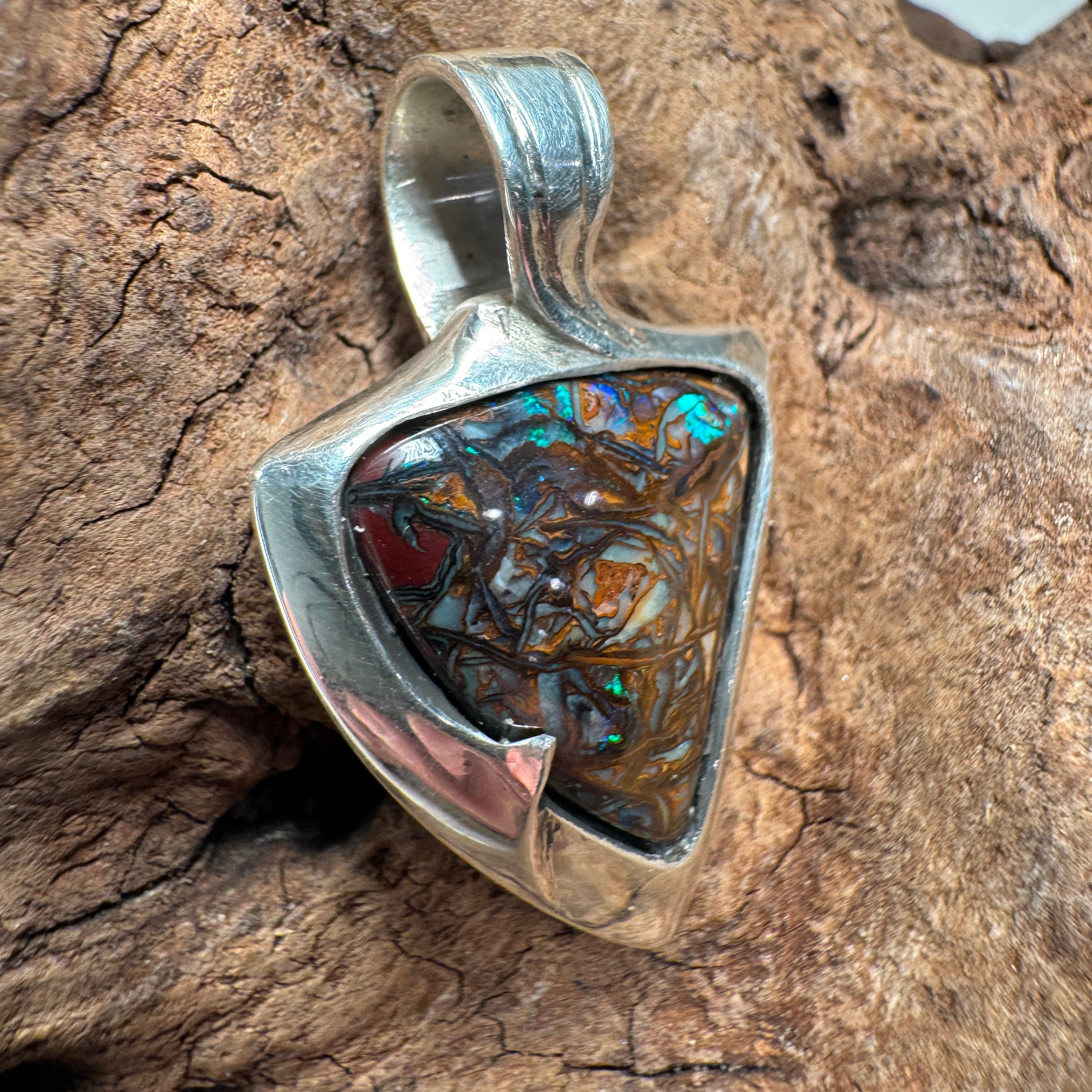 Emerald Vein Relic Australian Boulder Opal Pendant