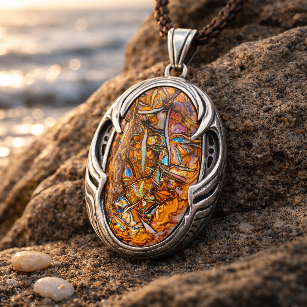 Tidal Rift Relic Australian Boulder Opal Pendant