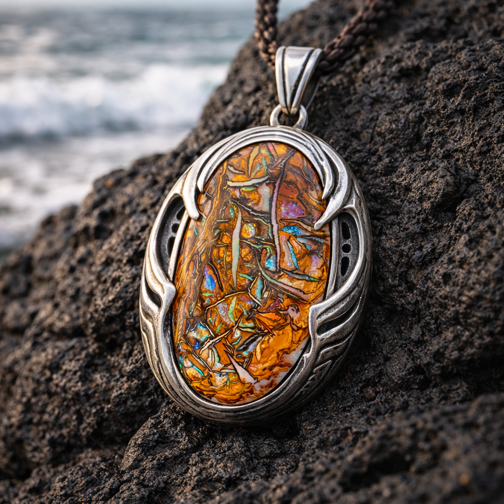 Tidal Rift Relic Australian Boulder Opal Pendant