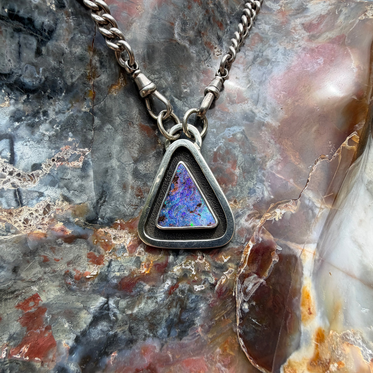 The Tidekeeper — 9.25 ct Australian Boulder Opal & Antique Albert Chain Necklace