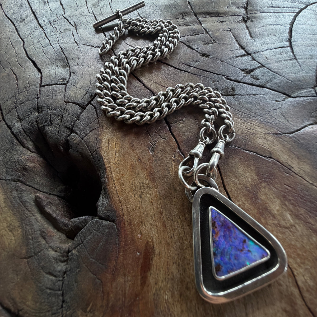The Tidekeeper — 9.25 ct Australian Boulder Opal & Antique Albert Chain Necklace