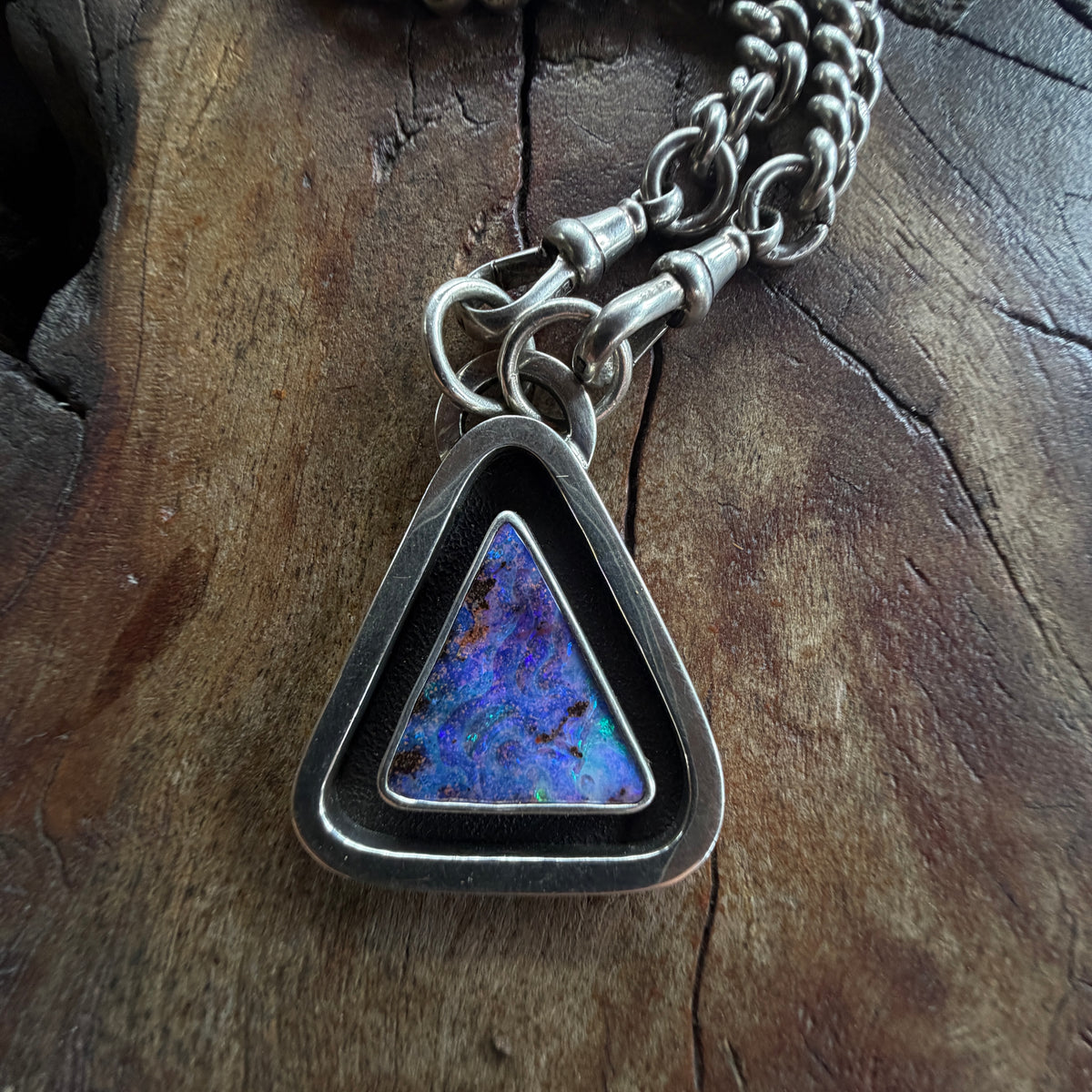 The Tidekeeper — 9.25 ct Australian Boulder Opal & Antique Albert Chain Necklace