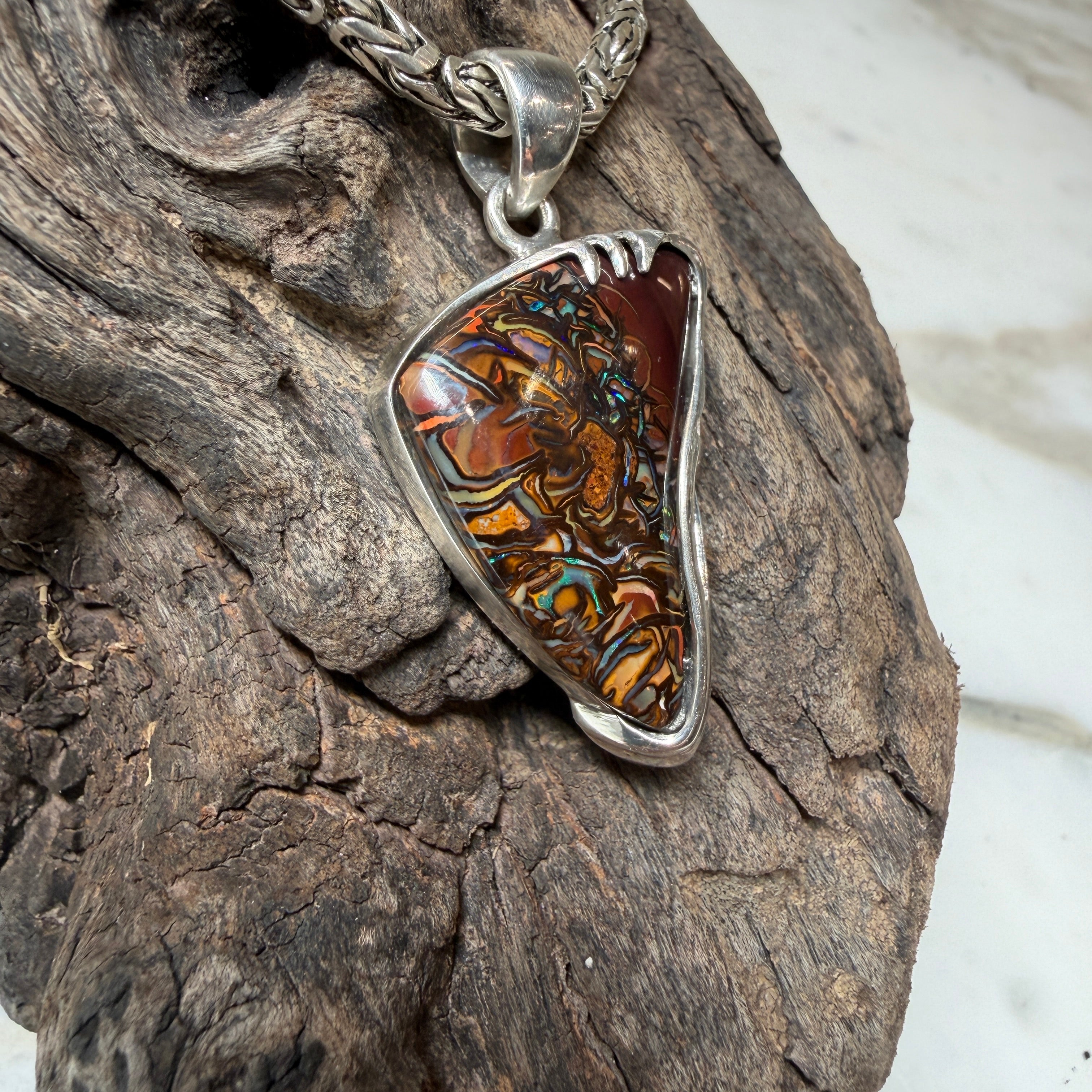Ember Rift Relic Australian Boulder Opal Pendant