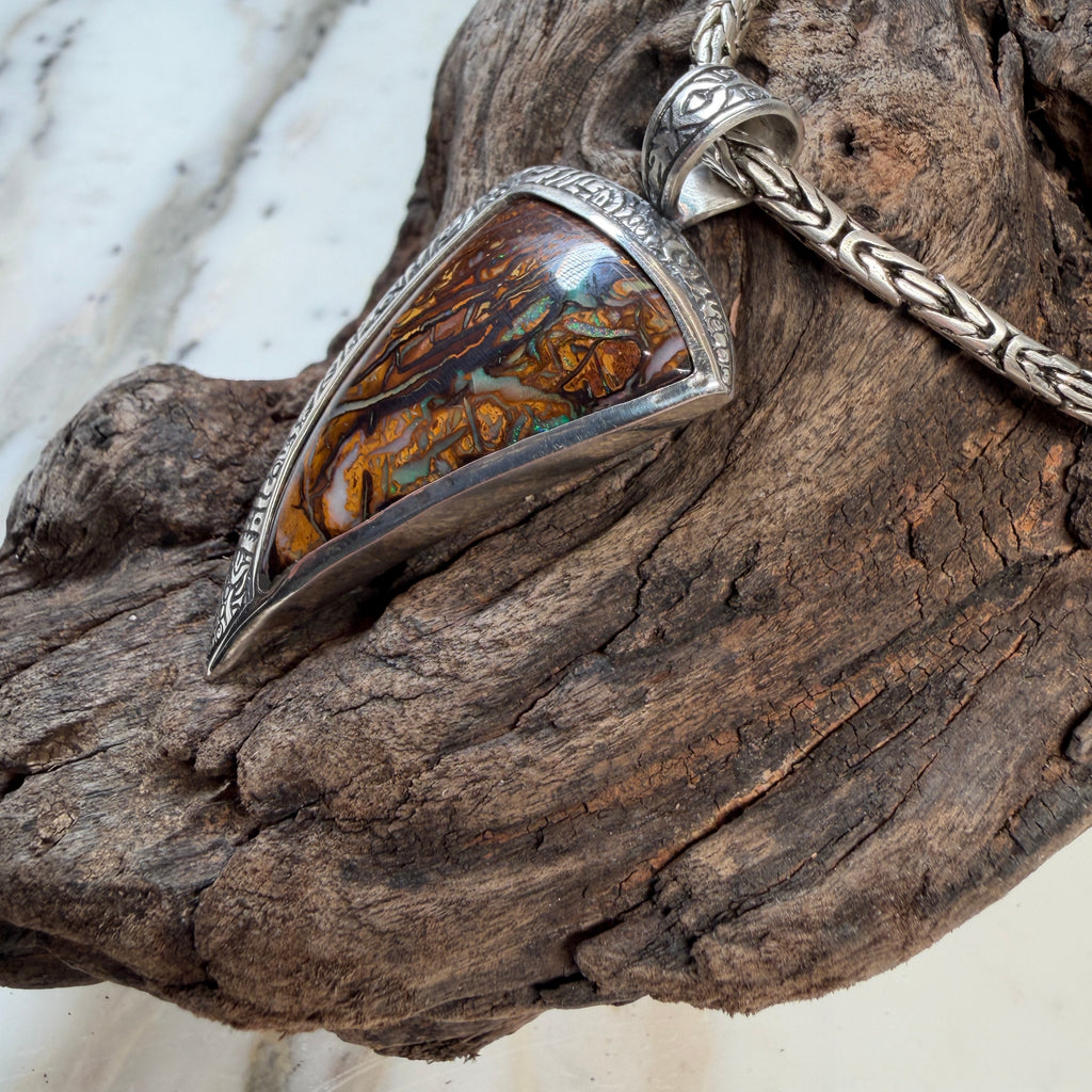 The Veins of Papatūānuku Boulder Opal Pendant 