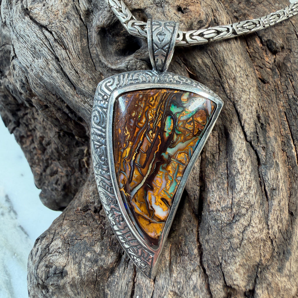 Veins of Papatūānuku Boulder Opal Pendant