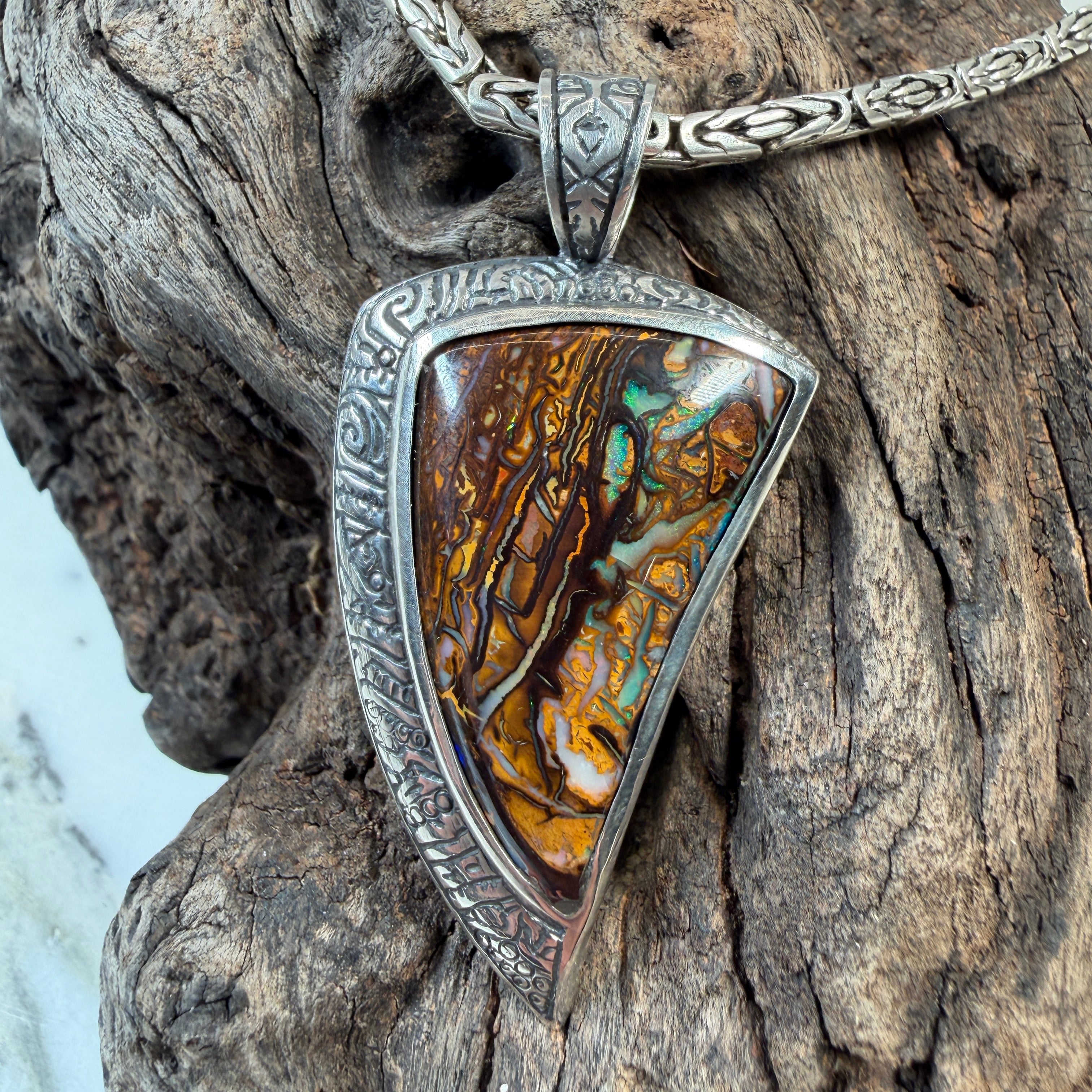 Veins of Papatūānuku Boulder Opal Pendant