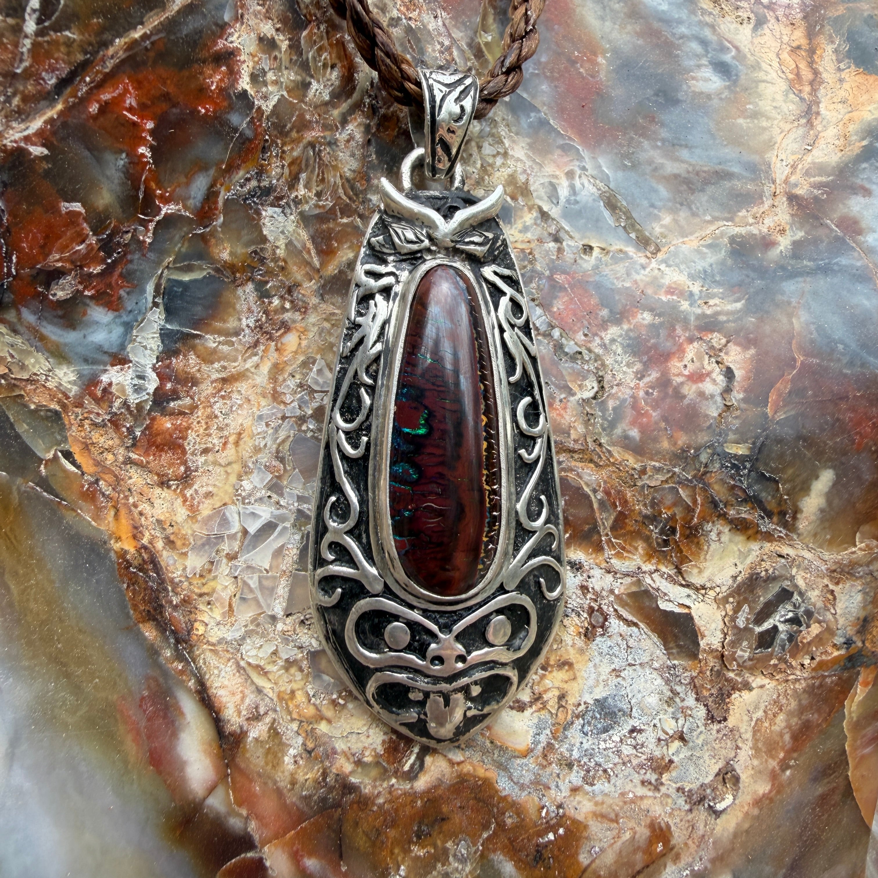 Statement pendant from the TIDAL OPALS Mariner Collection featuring handcrafted sterling silver and Australian Boulder Opal.