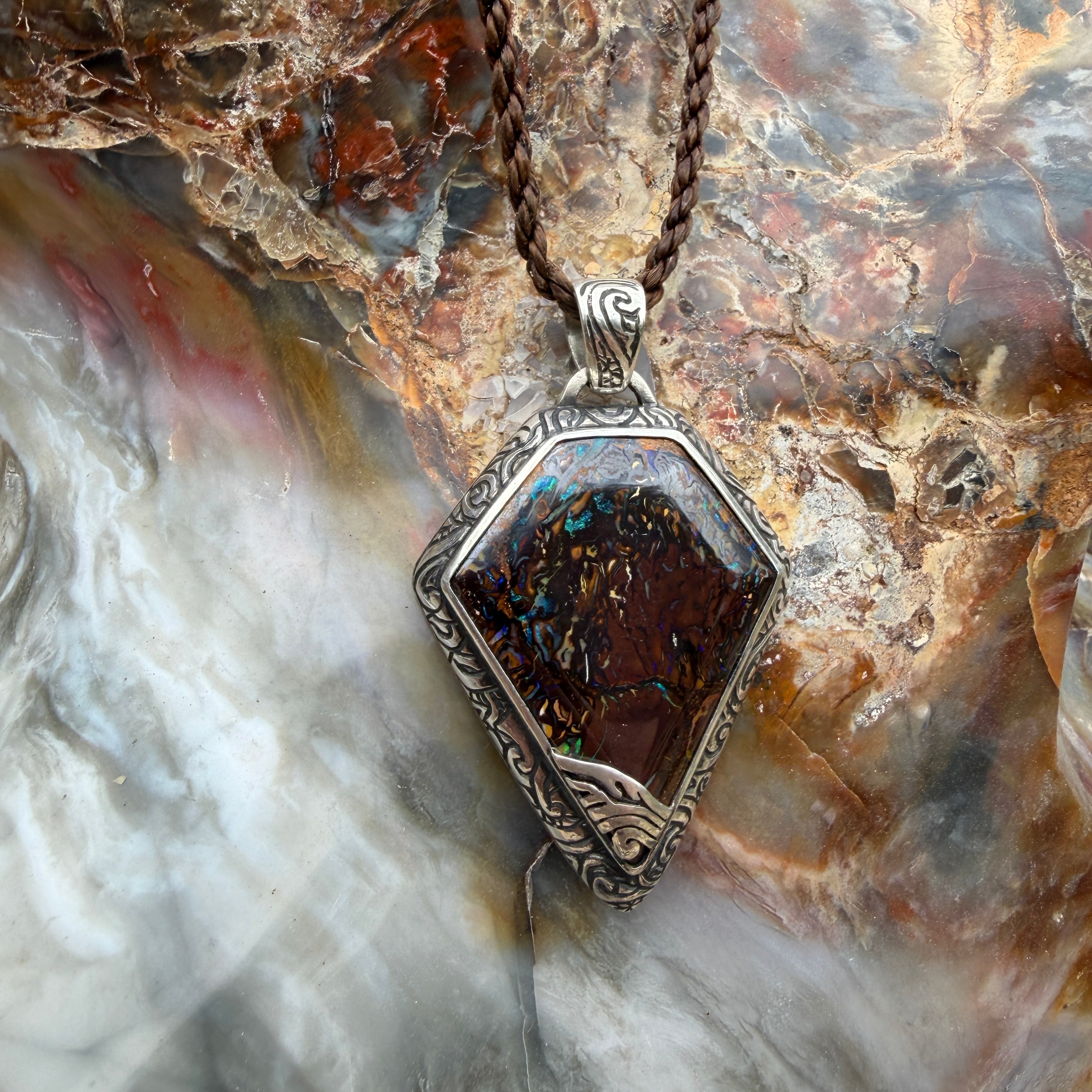 Ancient Veil – Australian Boulder Opal Pendant