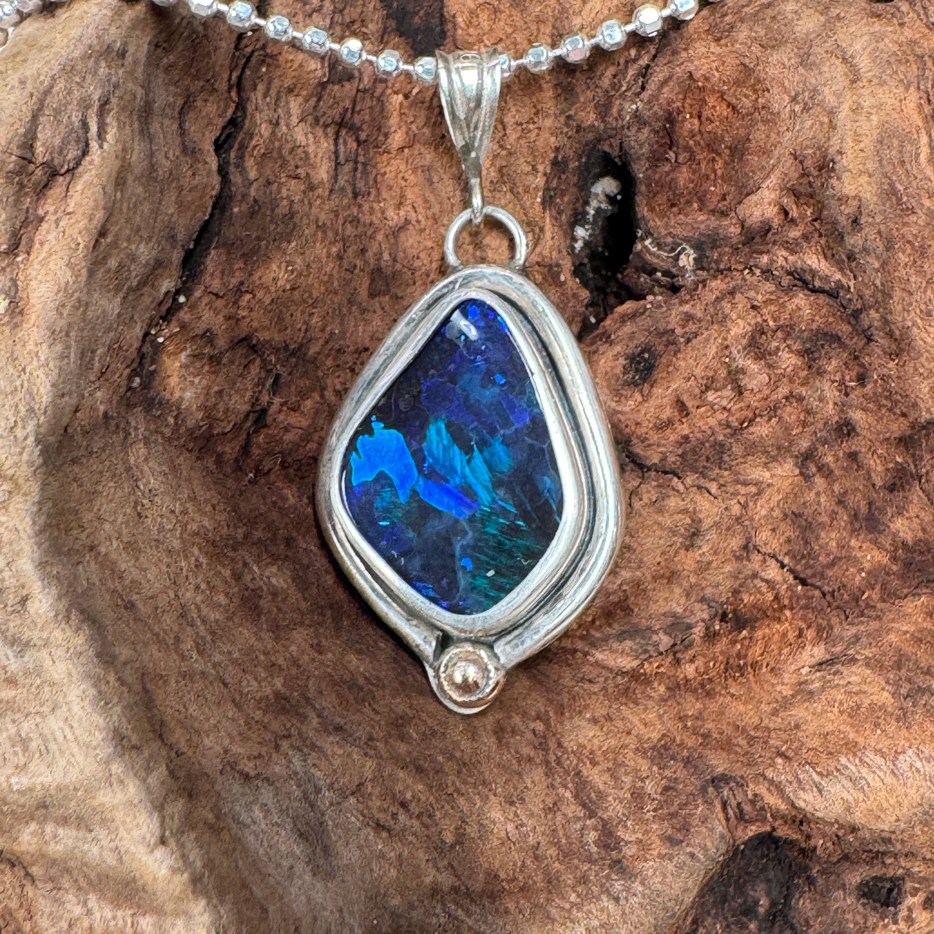 Australian Boulder Opal Tidepool Ember Pendant Necklace