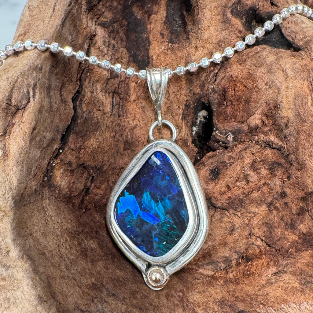 Australian Boulder Opal Tidepool Ember Pendant Necklace