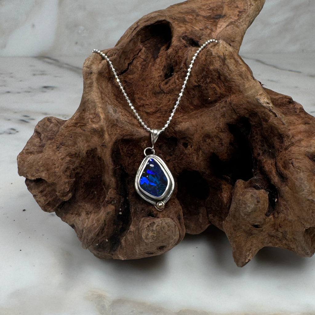 Australian Boulder Opal Tidepool Ember Pendant Necklace